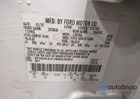 2011 Ford Edge Sel from USA, damaged, VIN 2FMDK4JC3BBA36452
